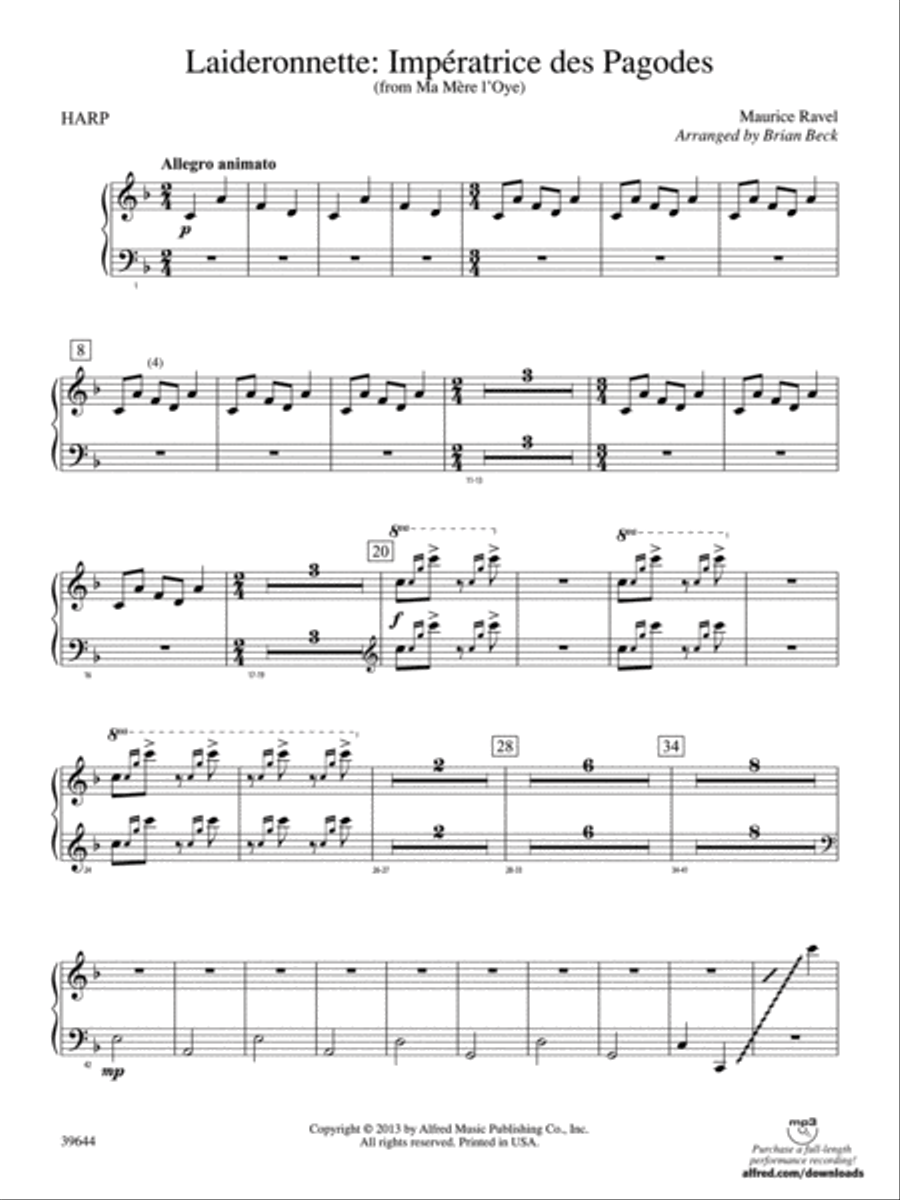 Laideronnette: Impératrice des Pagodes (from Ma mère l'oye ): Harp Concert Band scores gallery preview page 1