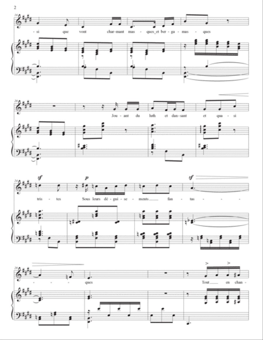 DEBUSSY: Clair de lune (first setting, transposed to E major) Voice scores gallery preview page 3