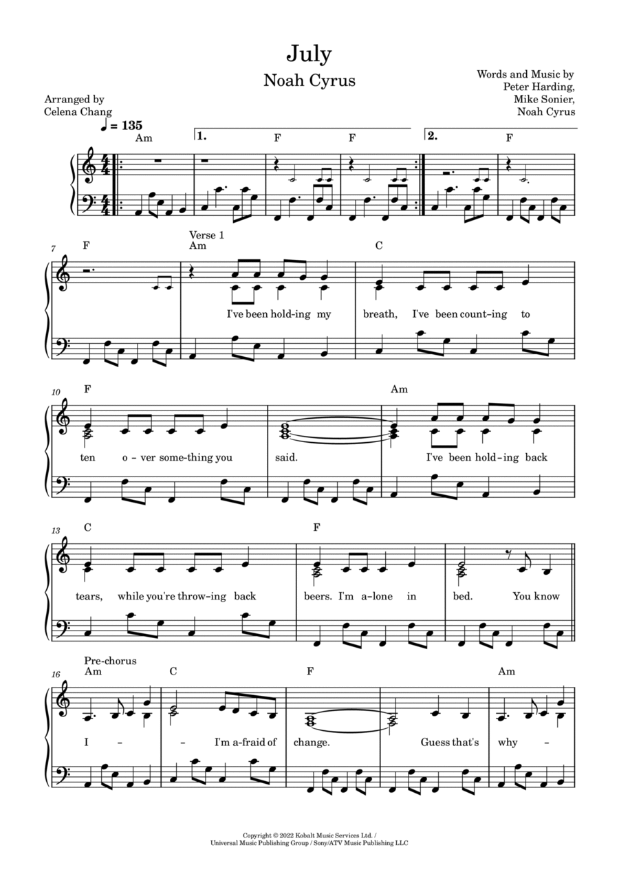 July Piano Solo scores gallery preview page 1