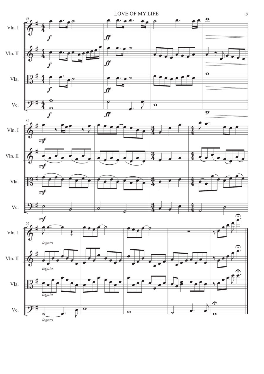 Love Of My Life String Quartet scores gallery preview page 5