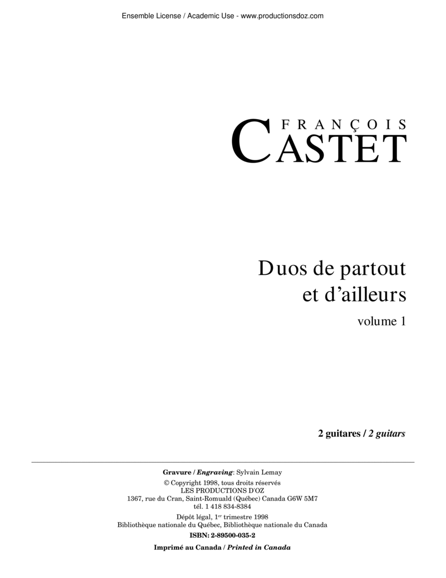 Duos de partout et d'ailleurs, vol. 1 Classical Guitar scores gallery preview page 1