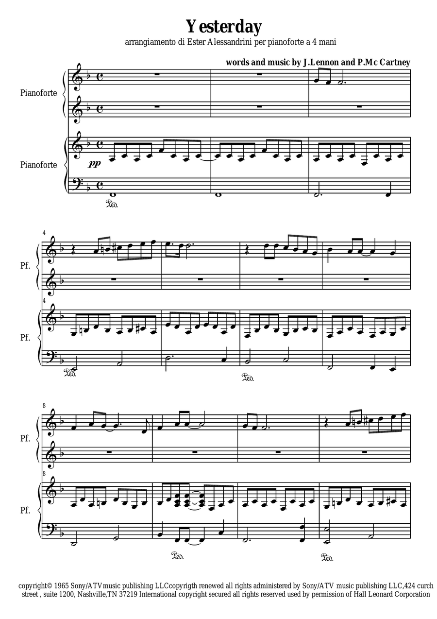 Yesterday Yesterday Piano scores gallery preview page 1