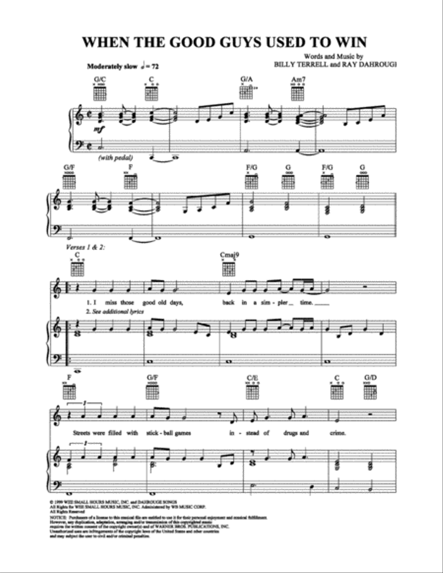When the Good Guys Used to Win Piano, Vocal, Guitar scores gallery preview page 1