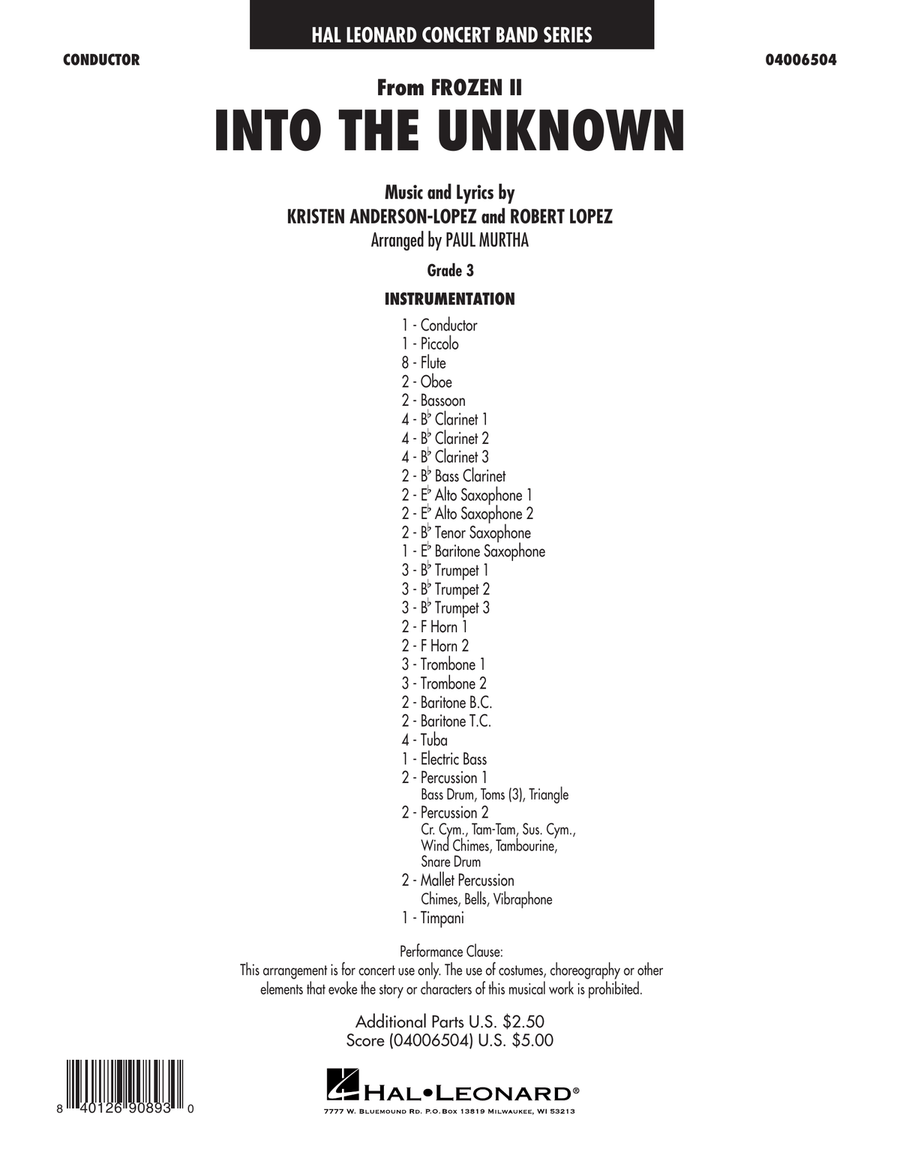 Into the Unknown (from Disney's Frozen 2) (arr. Paul Murtha) - Conductor Score (Full Score) Concert Band scores gallery preview page 1