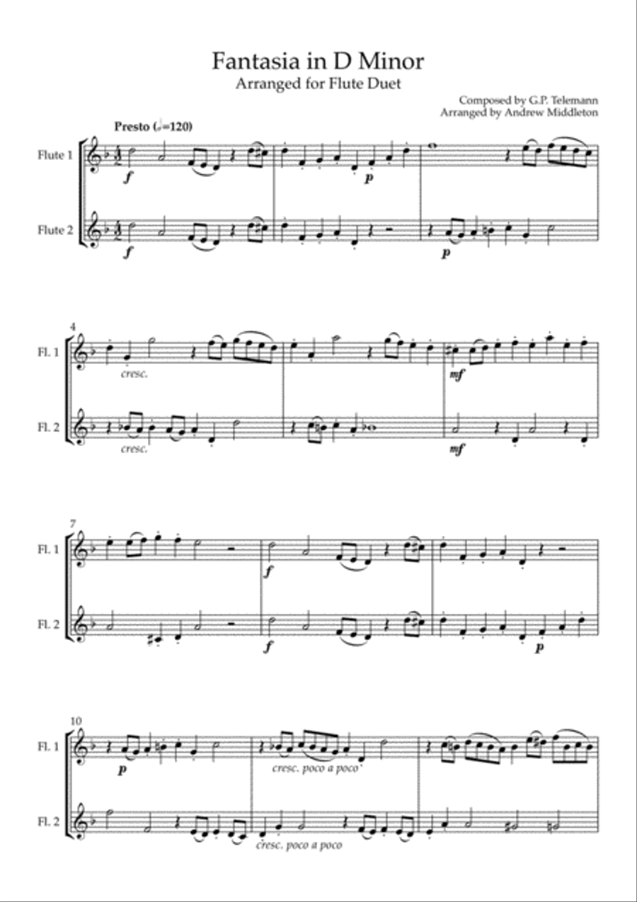 Fantasia in D Minor arranged for Flute Duet Flute Duet scores gallery preview page 3