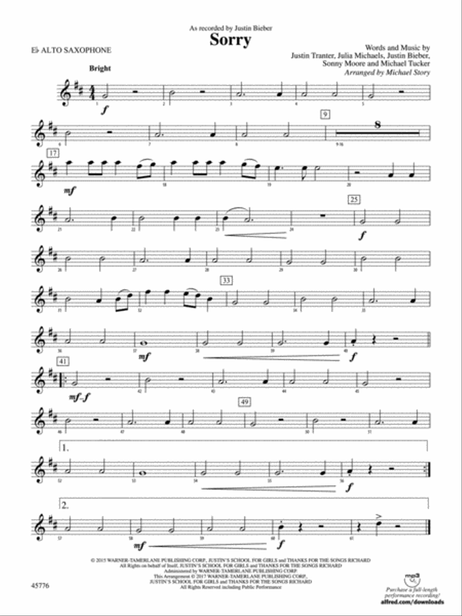 Sorry: E-flat Alto Saxophone Concert Band scores gallery preview page 1