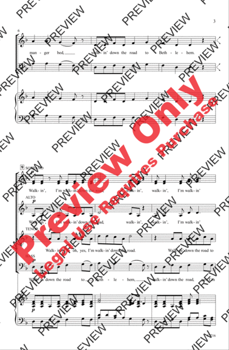 Walkin' Down the Road to Bethlehem 4-Part scores gallery preview page 3