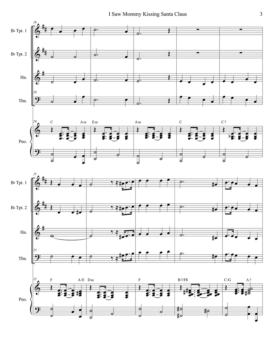 I Saw Mommy Kissing Santa Claus Brass Quartet scores gallery preview page 3