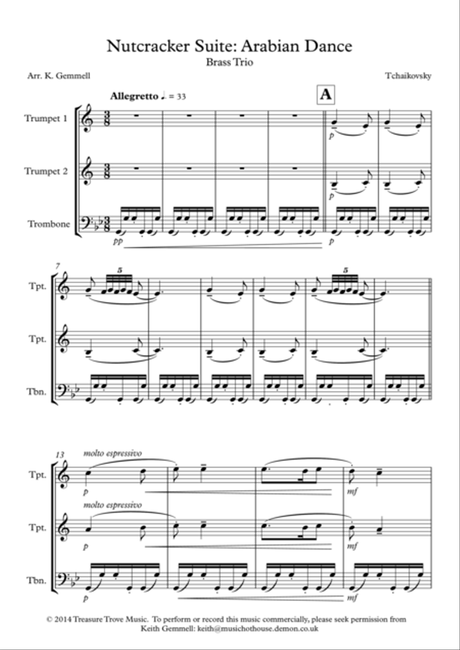 Nutcracker Suite - Arabian Dance: Brass Trio Brass Trio scores gallery preview page 1