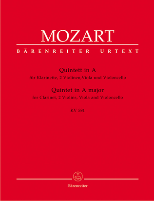 Book cover for Quintet for Clarinet, two Violins, Viola and Violoncello A major KV 581 'Stadler Quintet'