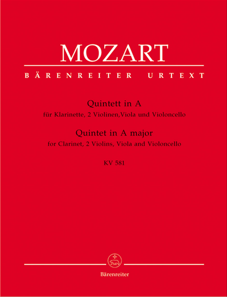 Book cover for Quintet for Clarinet, two Violins, Viola and Violoncello A major KV 581 'Stadler Quintet'