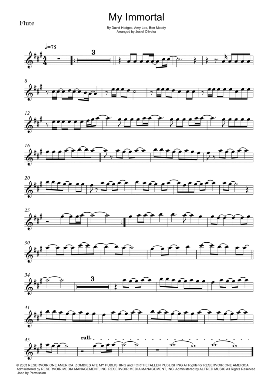 My Immortal Flute Solo scores gallery preview page 1