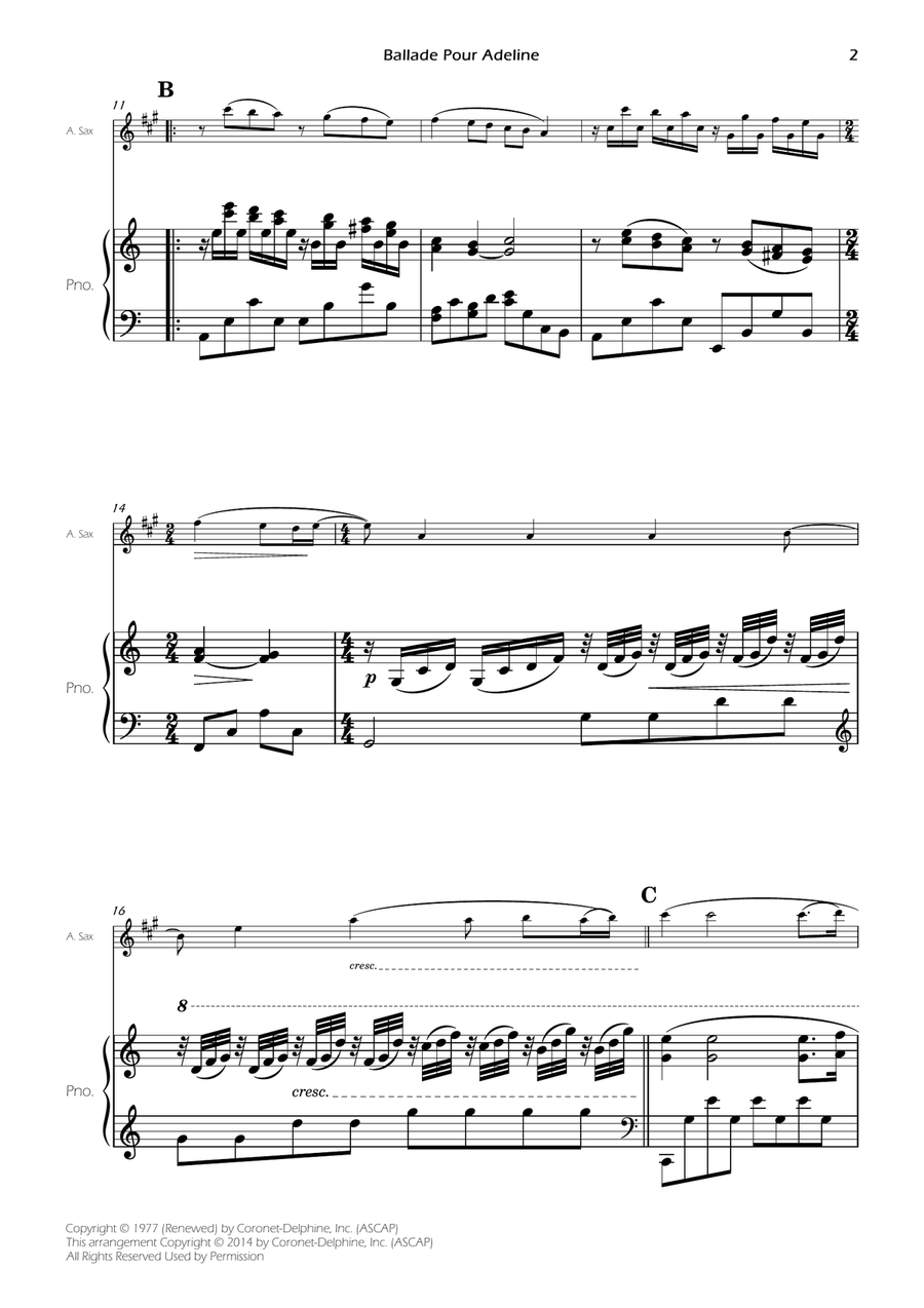 Ballade Pour Adeline Ballade Pour Adeline Alto Saxophone scores gallery preview page 4