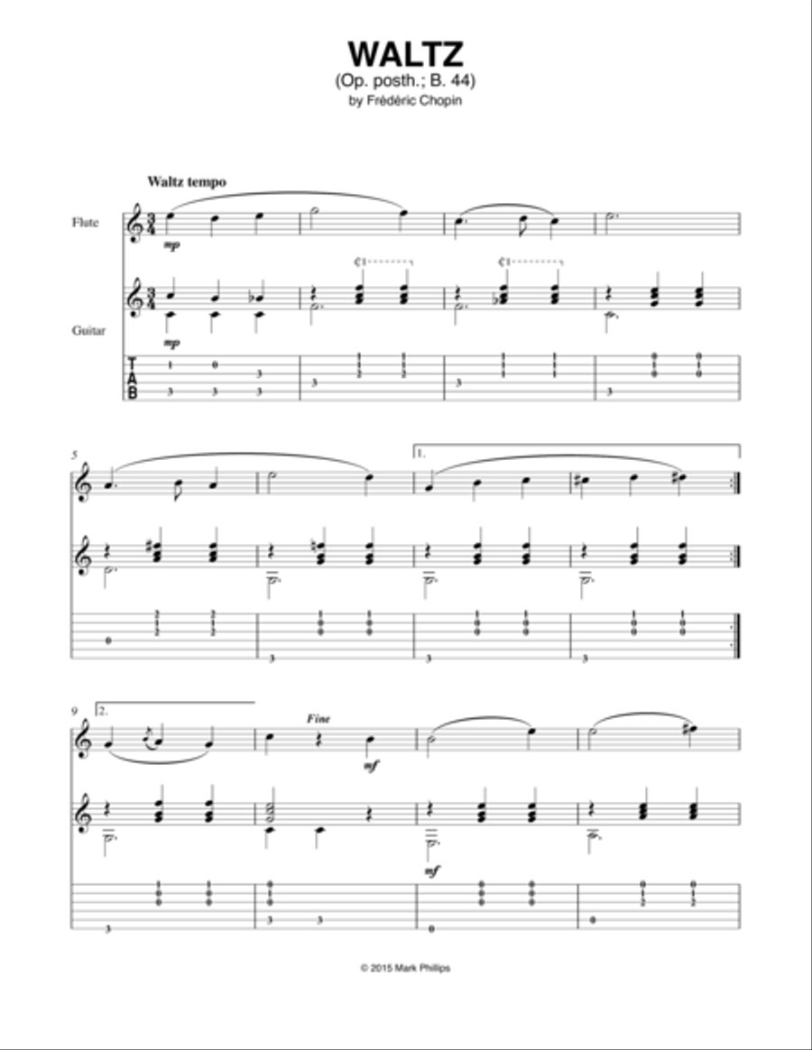 Waltz in E Major (Op. posth.; B .44) Flute scores gallery preview page 1