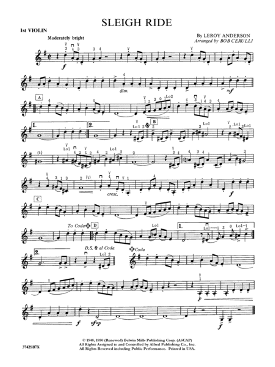 Sleigh Ride: 1st Violin Full Orchestra scores gallery preview page 1