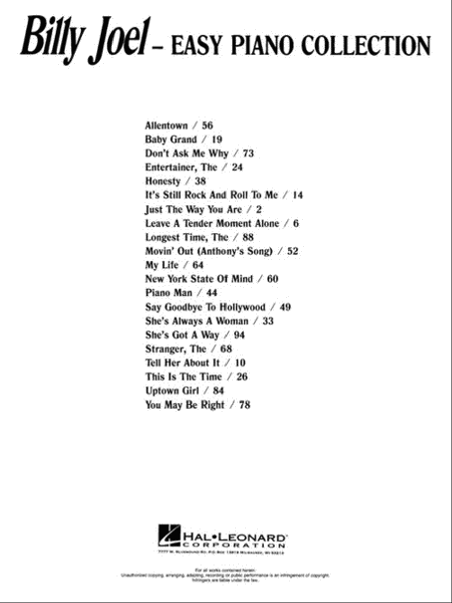 Billy Joel Piano, Vocal, Guitar scores gallery preview page 2