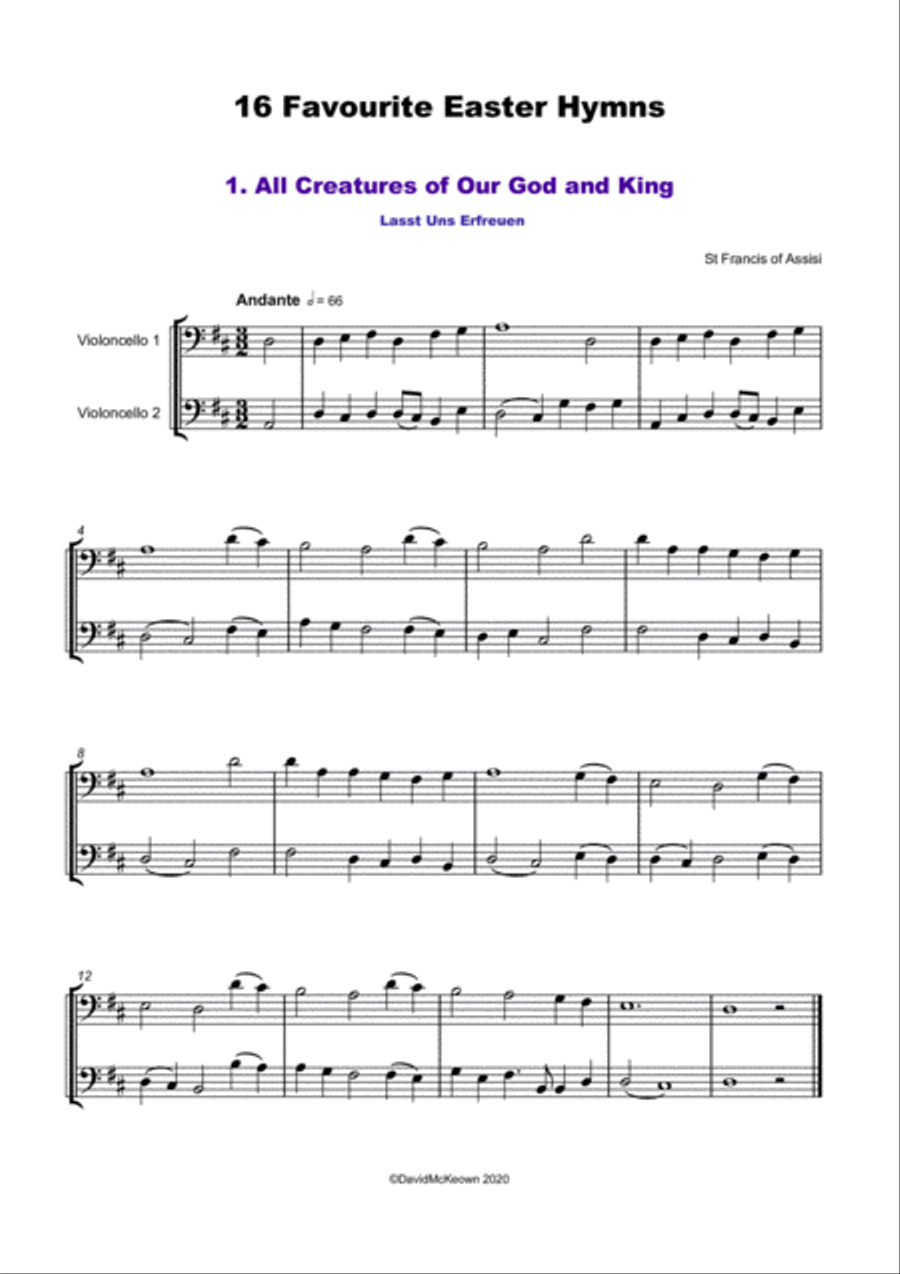 16 Favourite Easter Hymns for Cello Duet String Duet scores gallery preview page 2