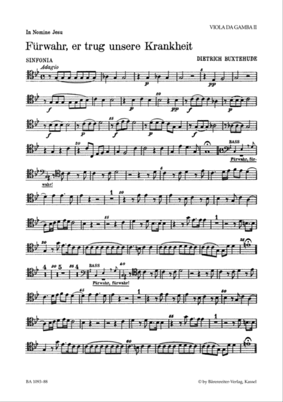 Furwahr, er trug unsere Krankheit BuxWV 31 by Dietrich Buxtehude Viola - Sheet Music