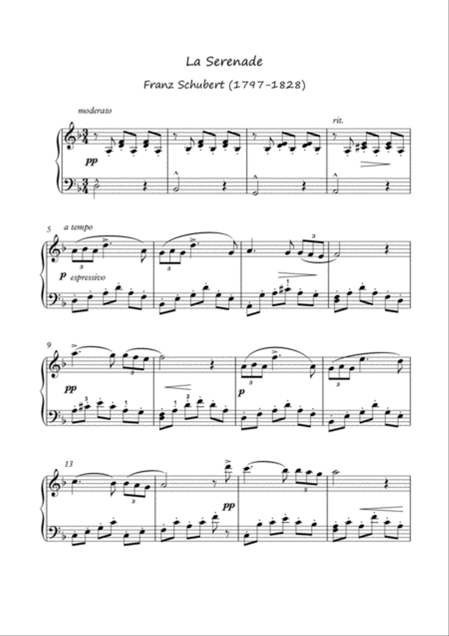 Serenade by Franz Schubert for easy piano