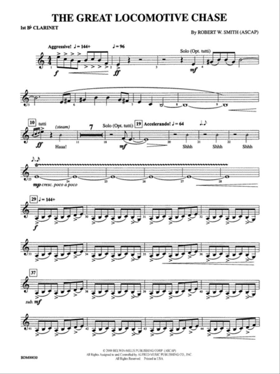 The Great Locomotive Chase: 1st B-flat Clarinet Concert Band scores gallery preview page 1