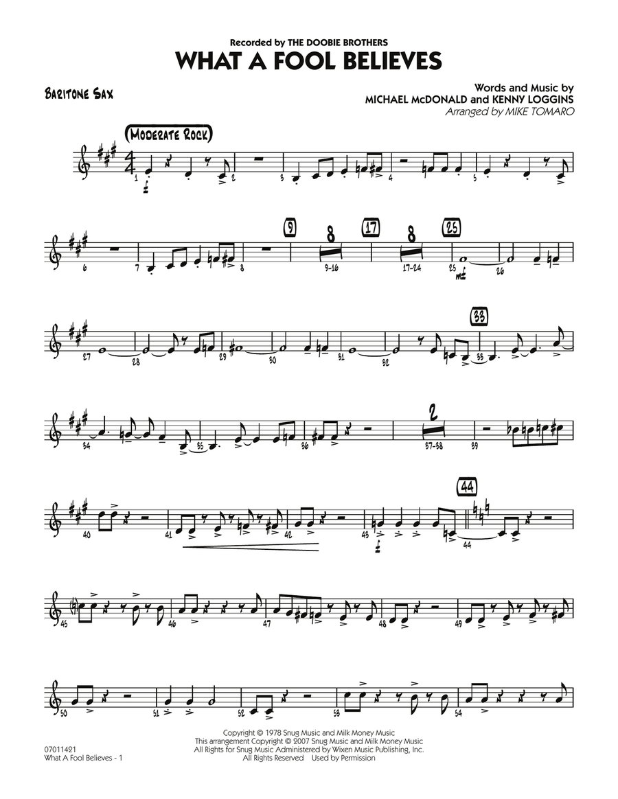 What A Fool Believes - Baritone Sax Jazz Ensemble scores gallery preview page 1