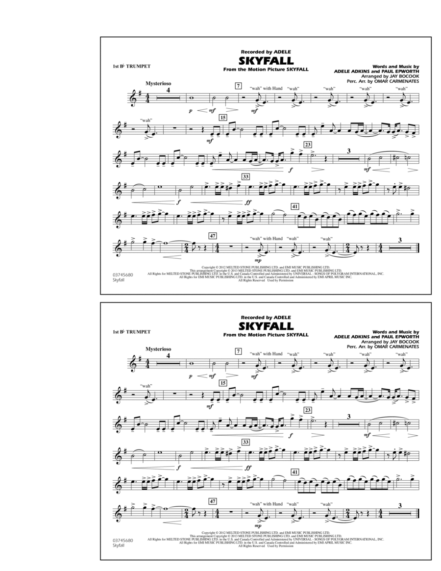 Skyfall - 1st Bb Trumpet Skyfall - 1st Bb Trumpet Marching Band scores gallery preview page 1