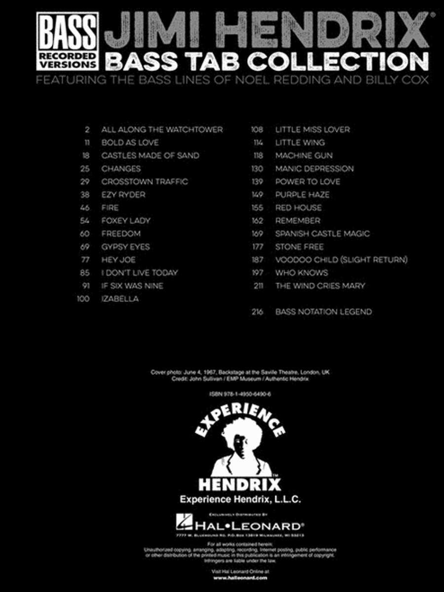 Jimi Hendrix Bass Tab Collection by Jimi Hendrix - Bass Guitar