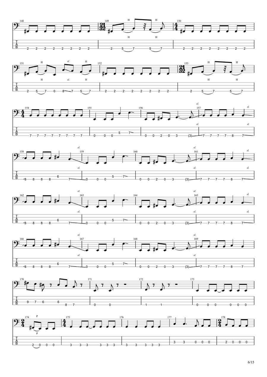 Master Of Puppets Bass Guitar Tablature scores gallery preview page 6