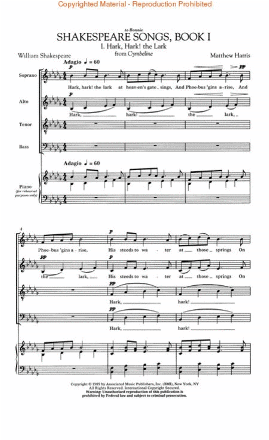 Shakespeare Songs, Book I 4-Part scores gallery preview page 2