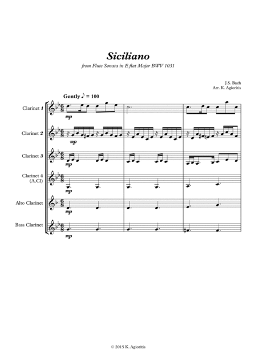 Siciliano - for Clarinet Choir Clarinet Quintet scores gallery preview page 5