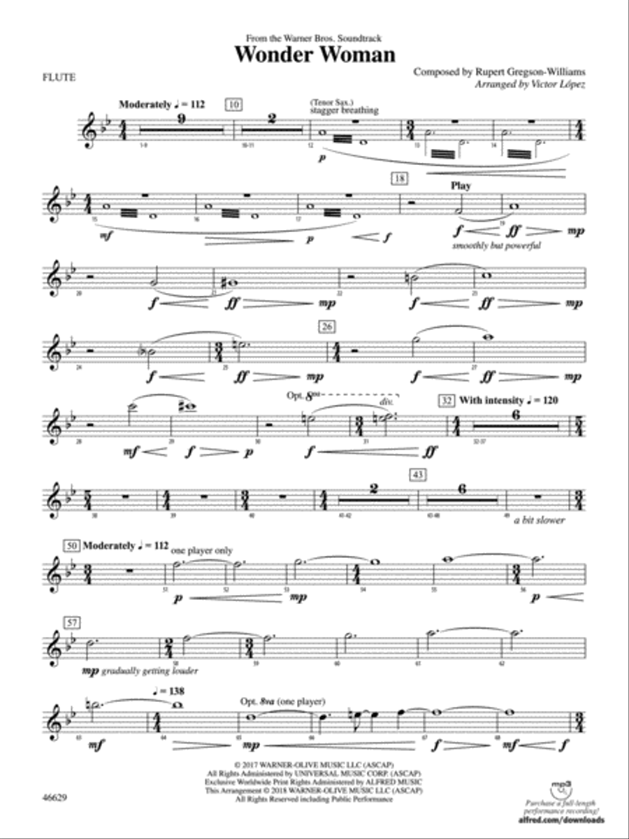 Wonder Woman: From the Warner Bros. Soundtrack: Flute Concert Band scores gallery preview page 1