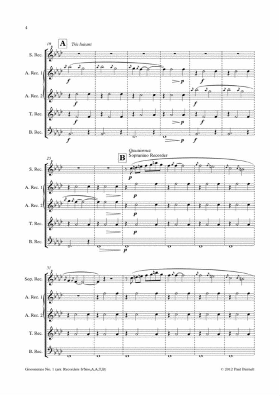 Gnossienne No. 1 Recorder scores gallery preview page 4