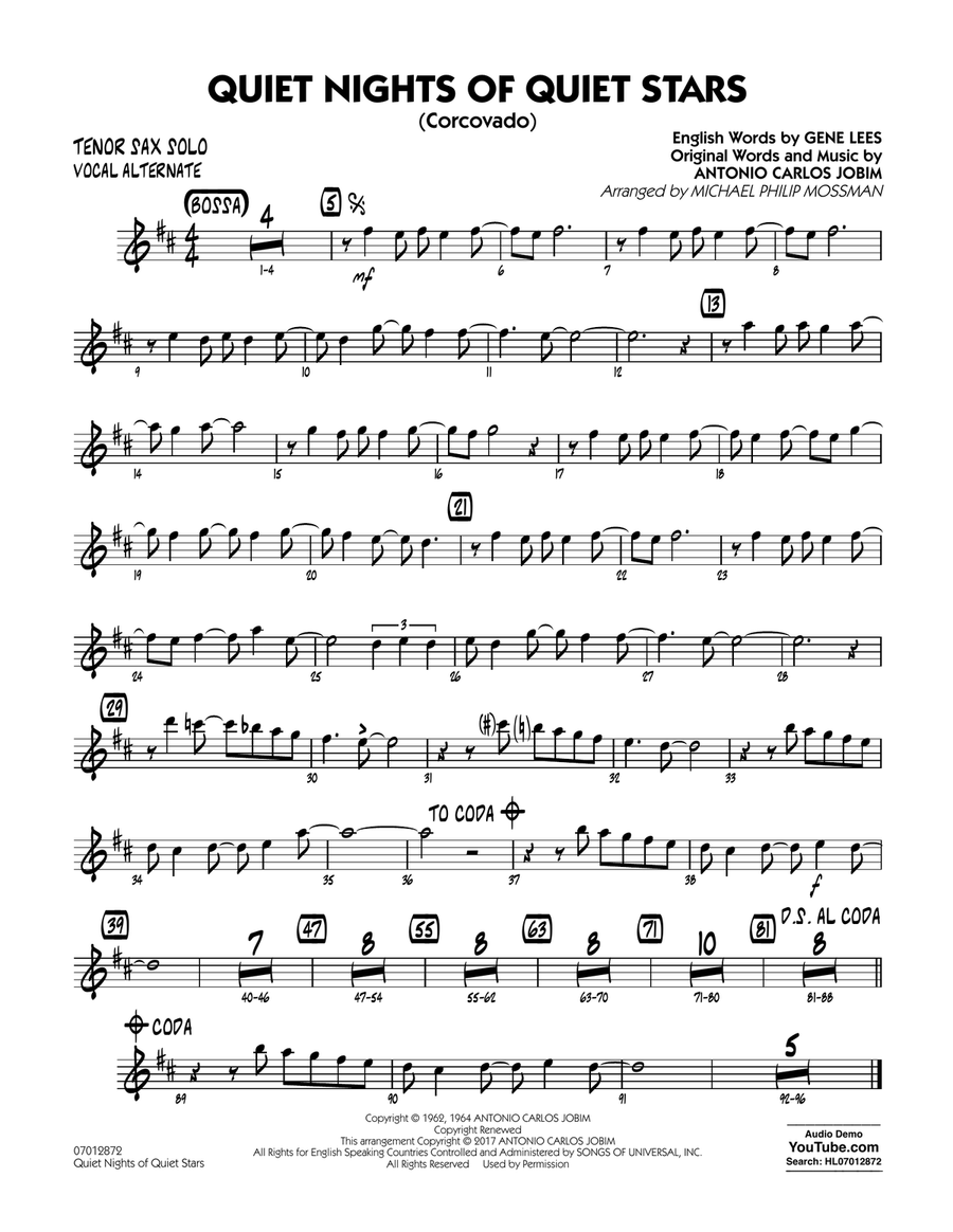 Quiet Nights of Quiet Stars (Corcovado) - Tenor Sax Solo (Vocal Alt) Jazz Ensemble scores gallery preview page 1
