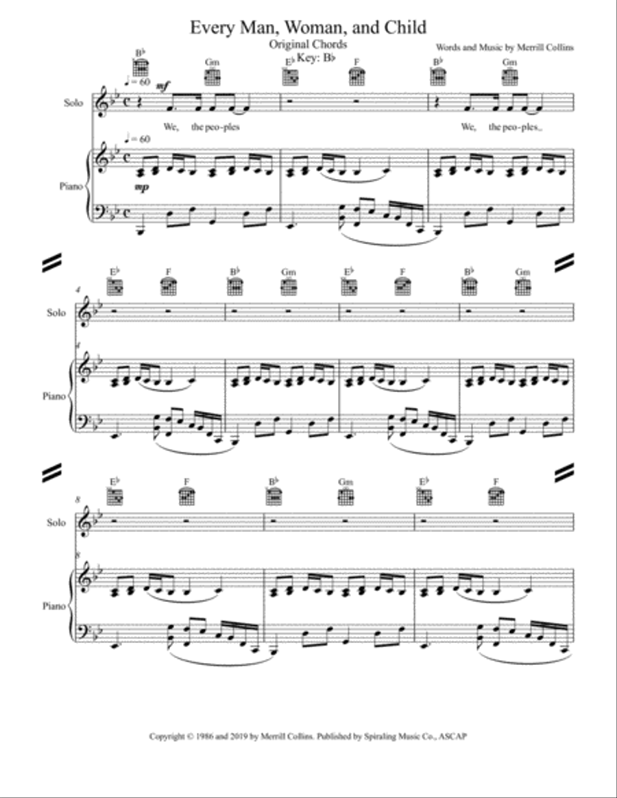Every Man, Woman, and Child - Piano Vocal Solo - Original - Bb Major Voice Solo scores gallery preview page 1