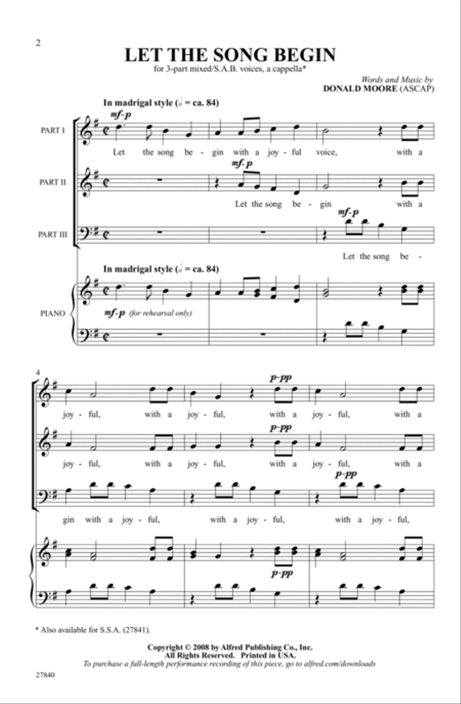 Let the Song Begin 3-Part scores gallery preview page 1