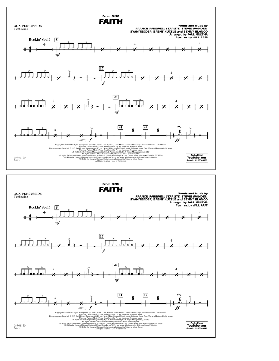Faith (from Sing) - Aux Percussion Marching Band scores gallery preview page 1