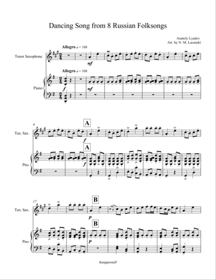 Dancing Song from 8 Russian Folksongs Tenor Saxophone scores gallery preview page 1
