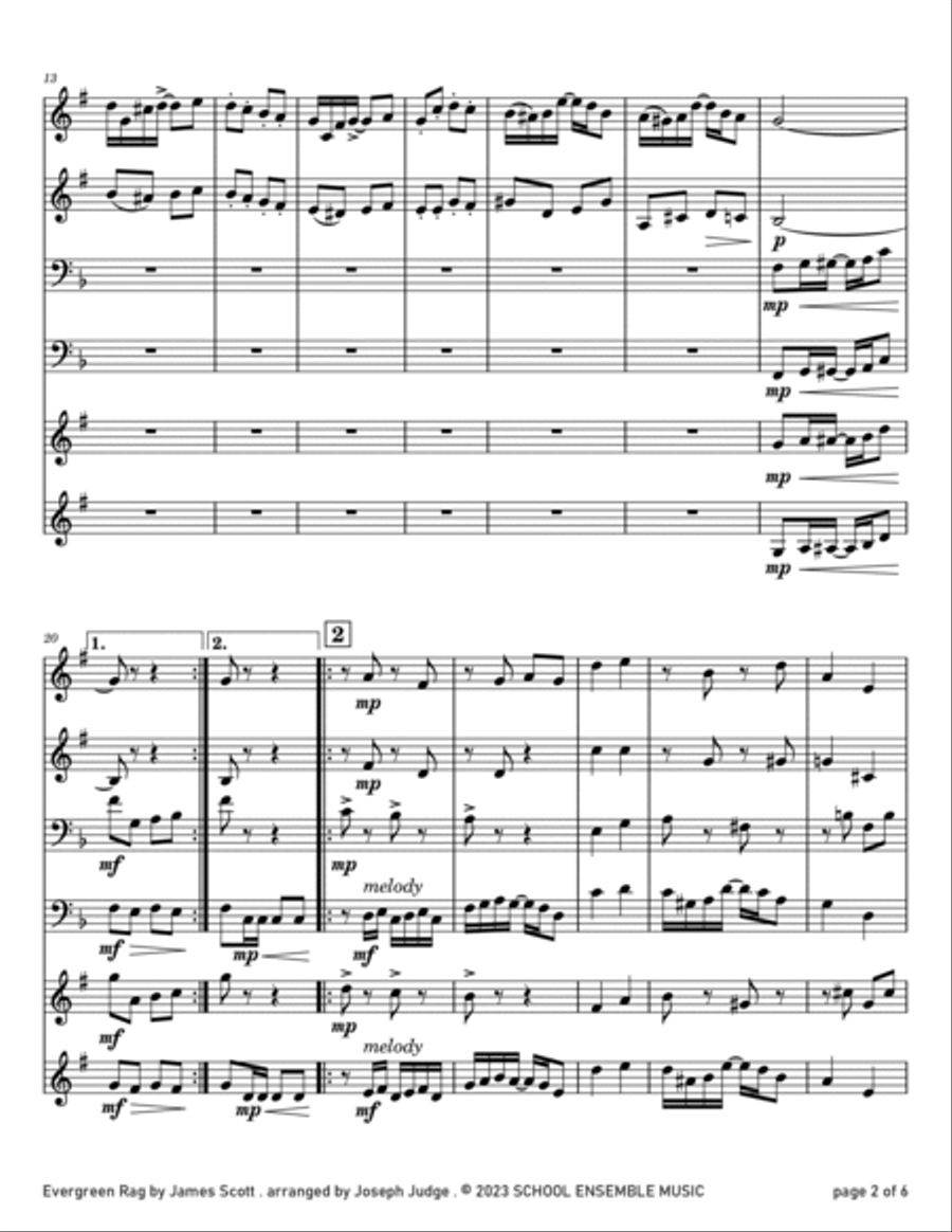 Evergreen Rag by James Scott for Brass Quartet in Schools Brass Quartet scores gallery preview page 2