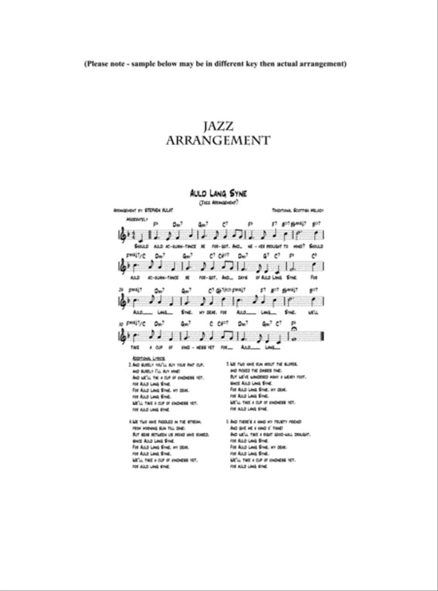 Auld Lang Syne - Lead sheet arranged in traditional and jazz style (key of F) Jazz Ensemble scores gallery preview page 3