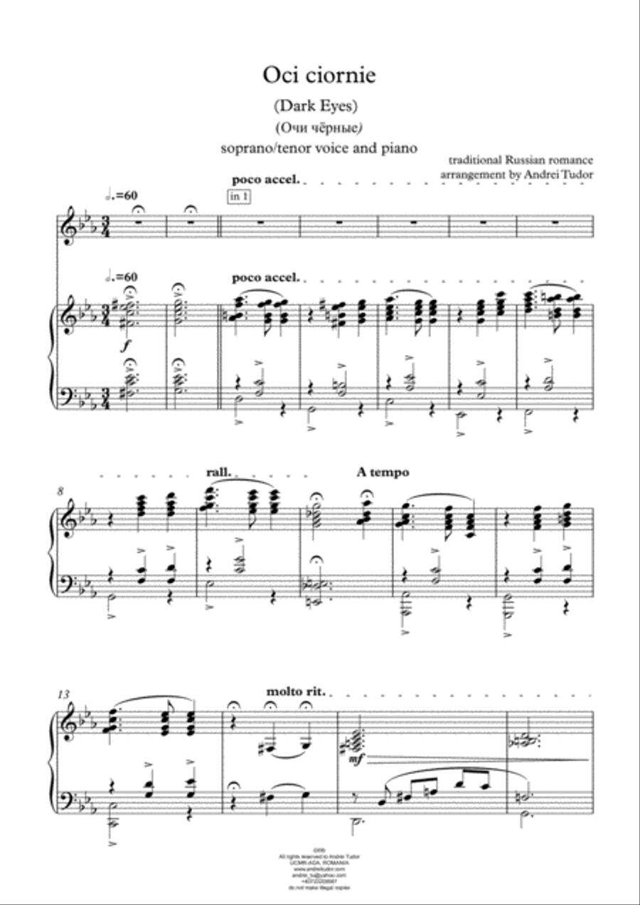 Oci Ciornie (Dark Eyes)(Очи чёрные) Voice scores gallery preview page 2
