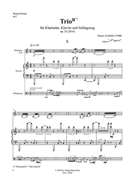 Trio [hoch] B für Klarinette, Klavier und Schlagzeug op. 35 (2014)