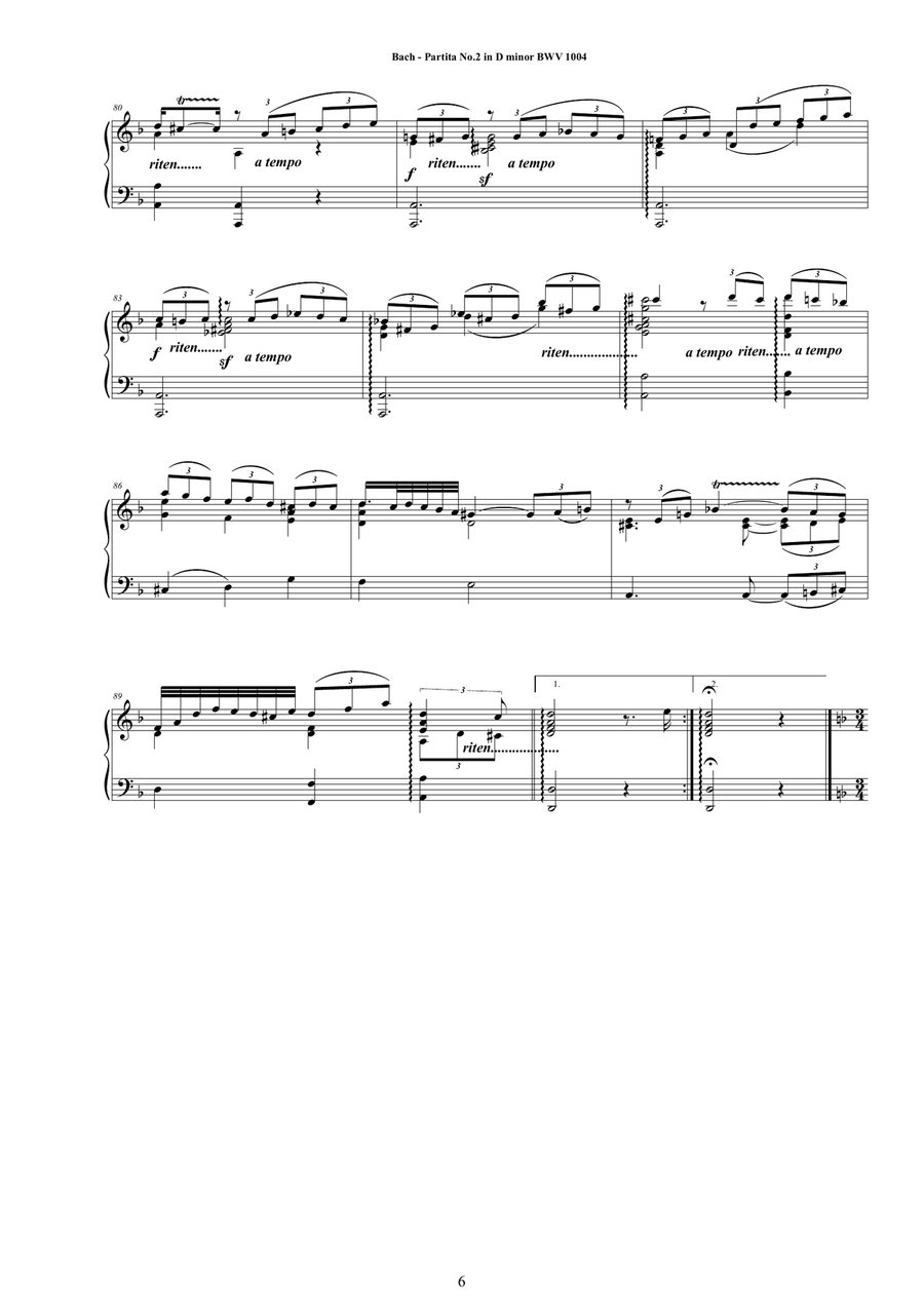 Bach - Partita No.2 in D minor BWV 1004 for Harpsichord or Piano Harpsichord scores gallery preview page 6