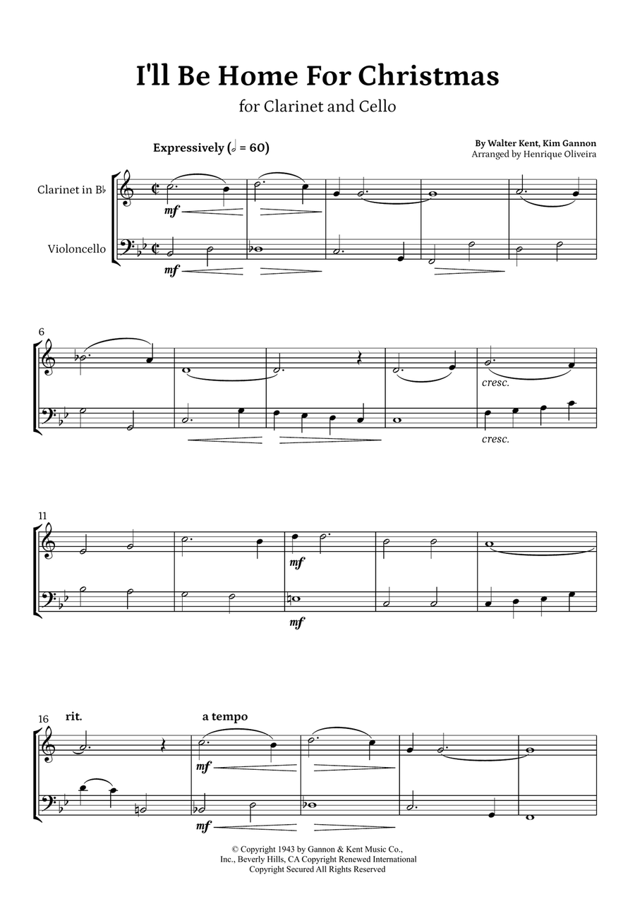 I'll Be Home For Christmas B-Flat Clarinet scores gallery preview page 1