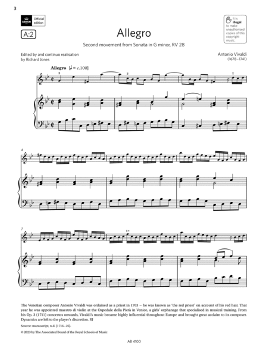 Allegro (Grade 6, A2, from the ABRSM Violin Syllabus from 2024) Violin Solo scores gallery preview page 3