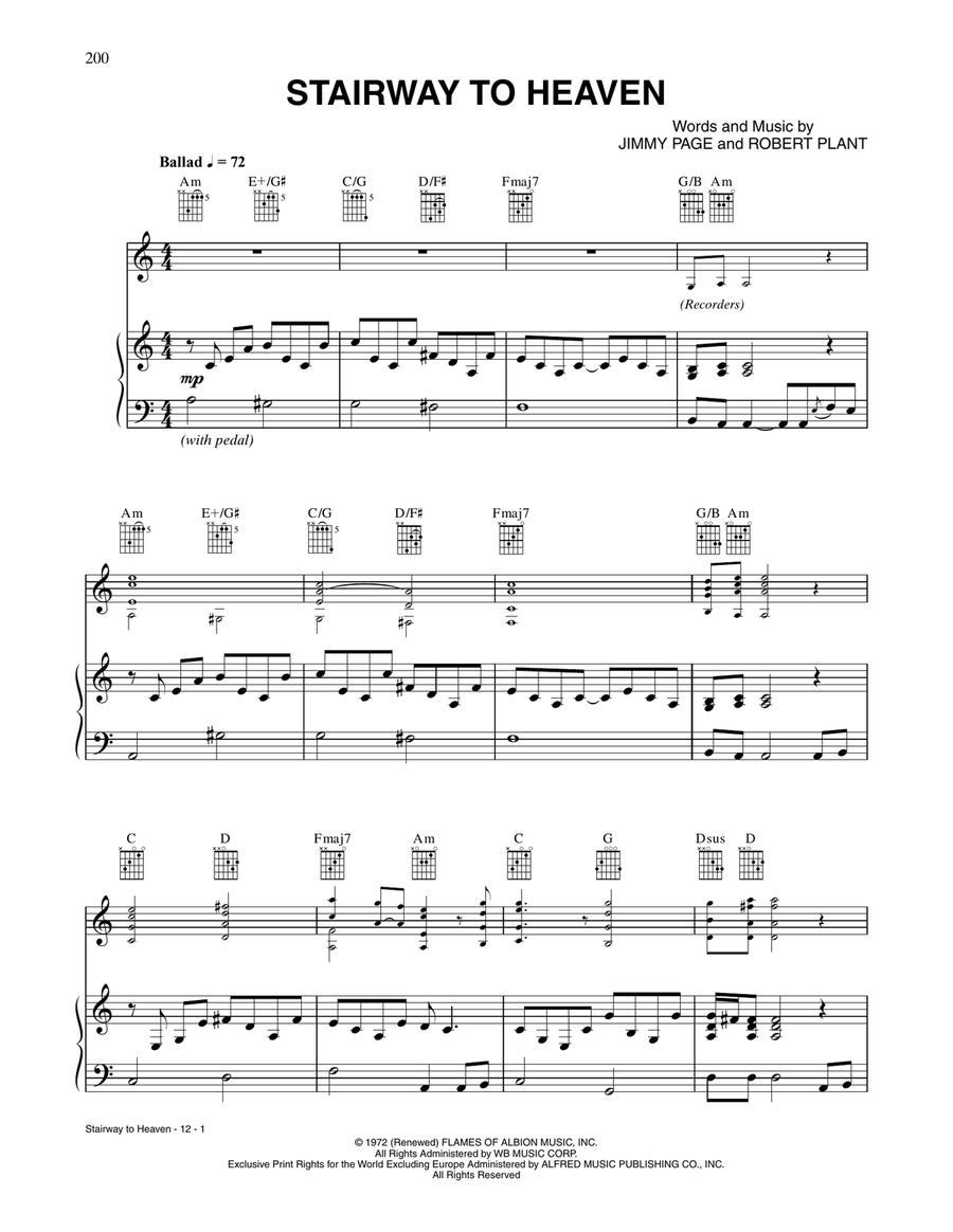 Stairway To Heaven Piano, Vocal, Guitar scores gallery preview page 1