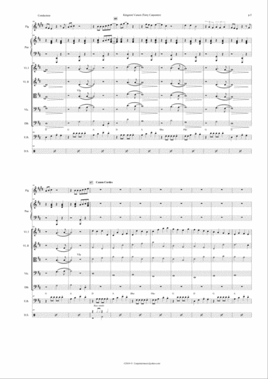 Kingston's canon,reggae style, for string quartet and combo jazz Large Ensemble scores gallery preview page 5