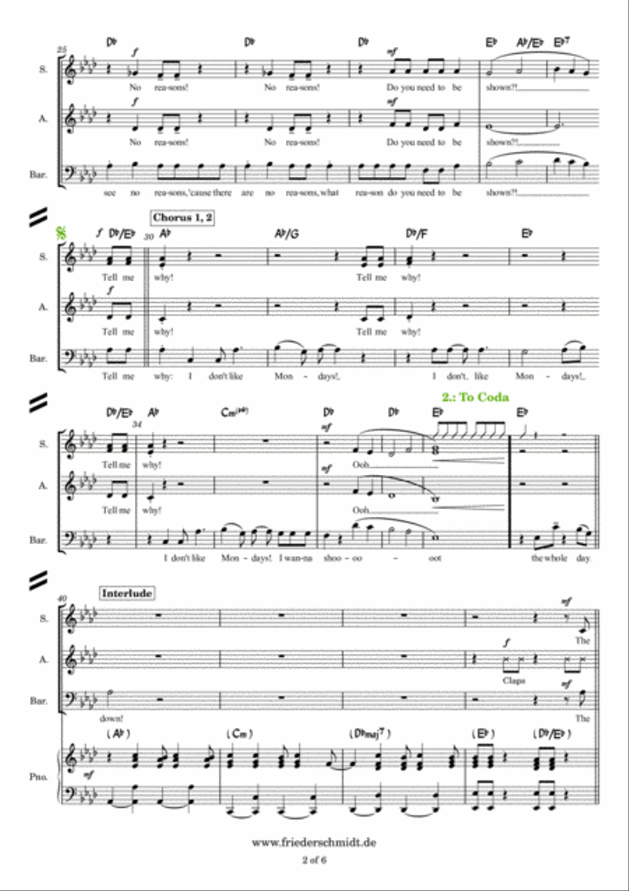 I Don't Like Mondays 3-Part scores gallery preview page 2
