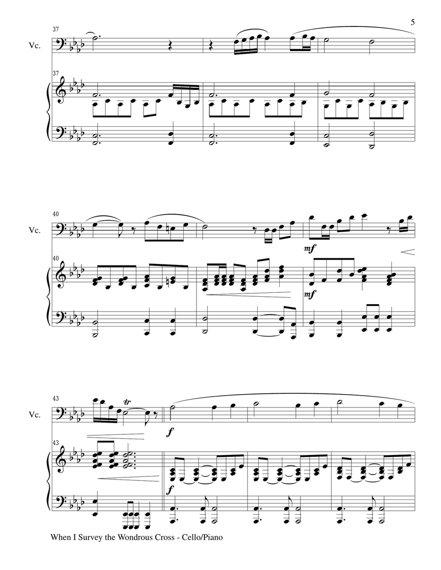 WHEN I SURVEY THE WONDROUS CROSS (Cello/Piano and Cello Part) Piano scores gallery preview page 5