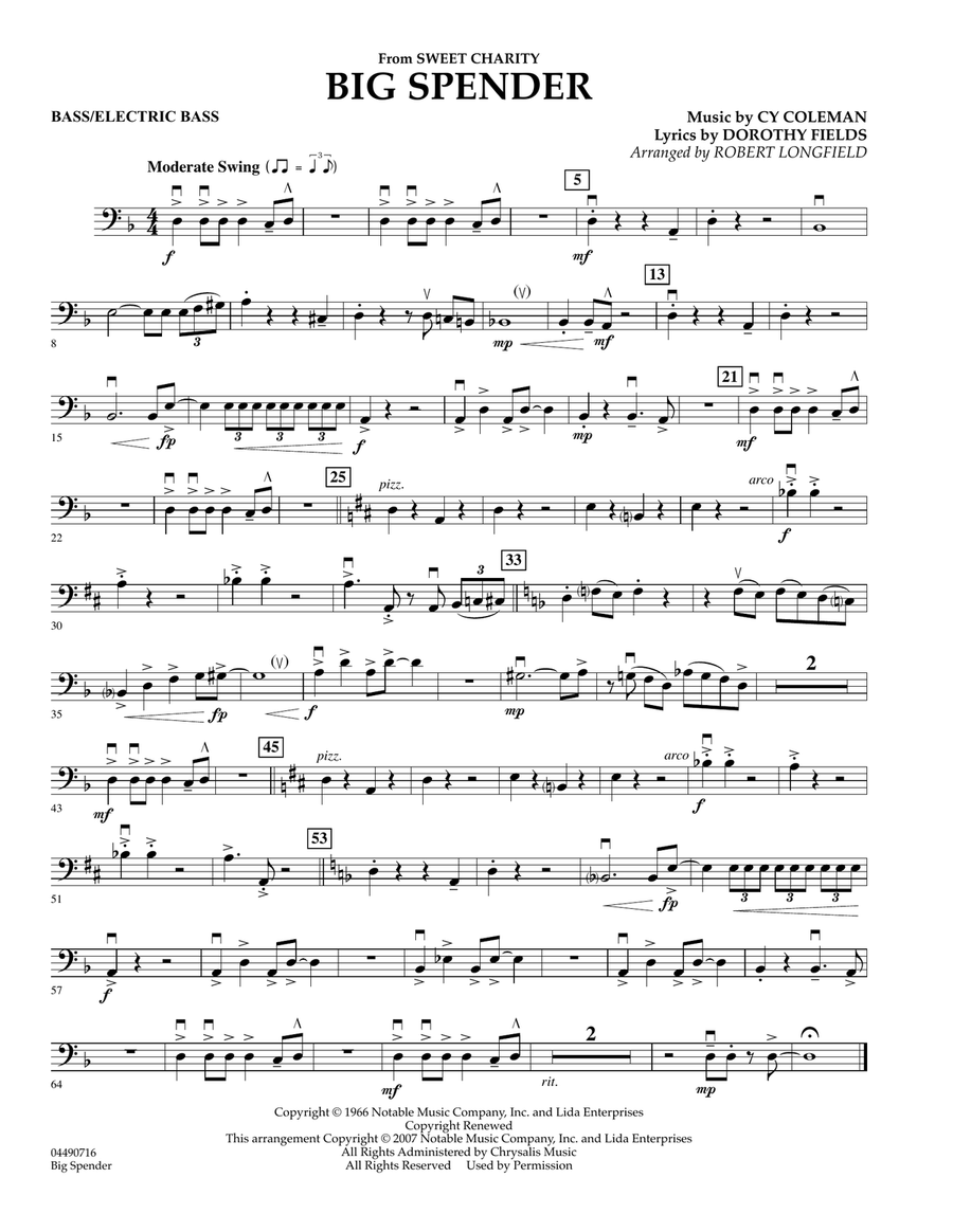 Cy Coleman: Big Spender (Sweet Charity) - String Bass Orchestra scores gallery preview page 1