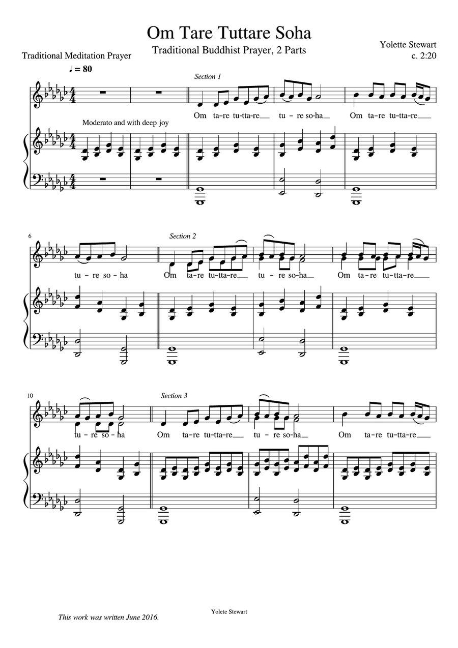 Om Tare Tuttare Soha Om Tare Tuttare Soha Piano, Vocal scores gallery preview page 1